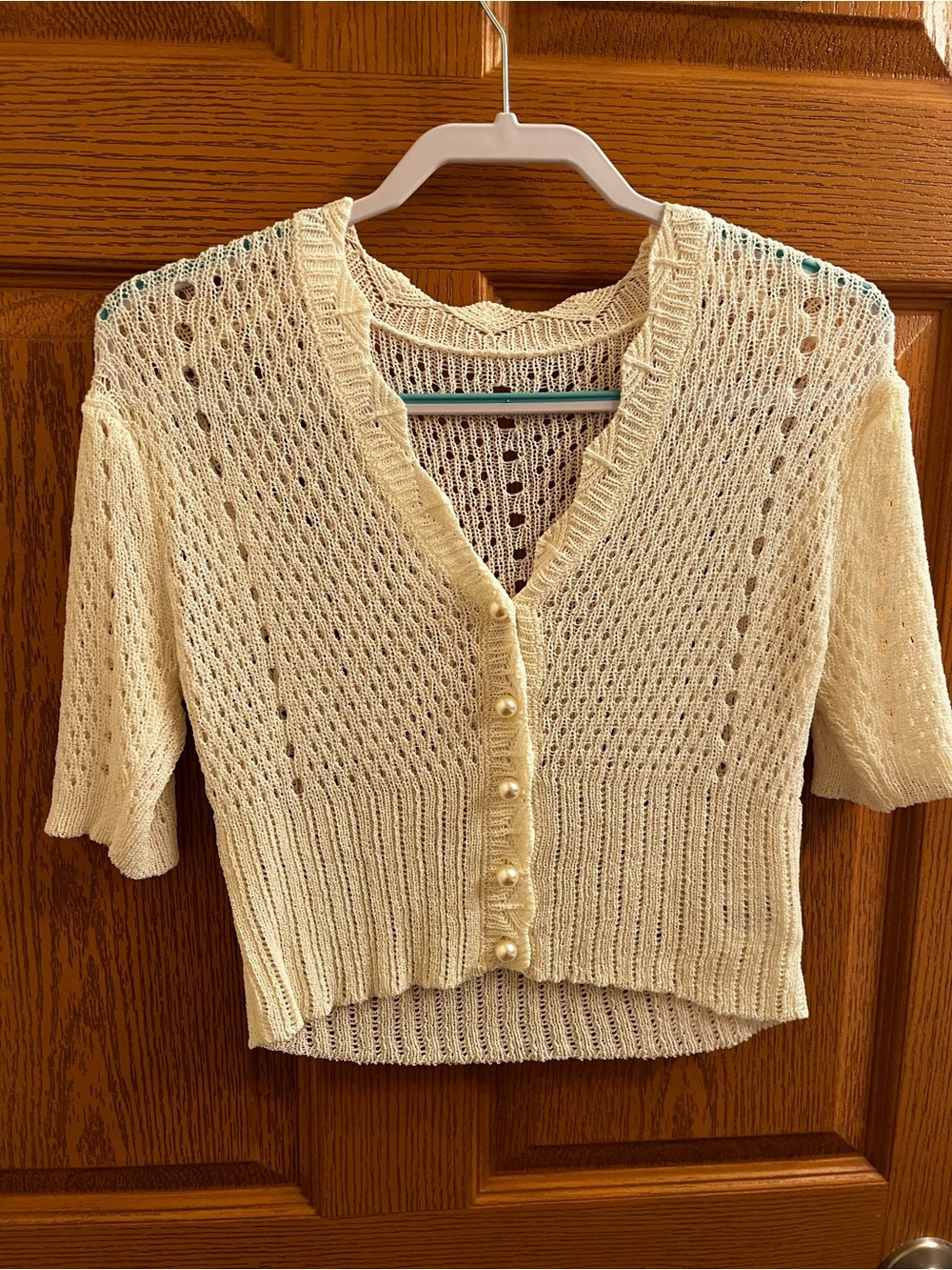 Cream Knit quarter length sleeve Button Cardigan
